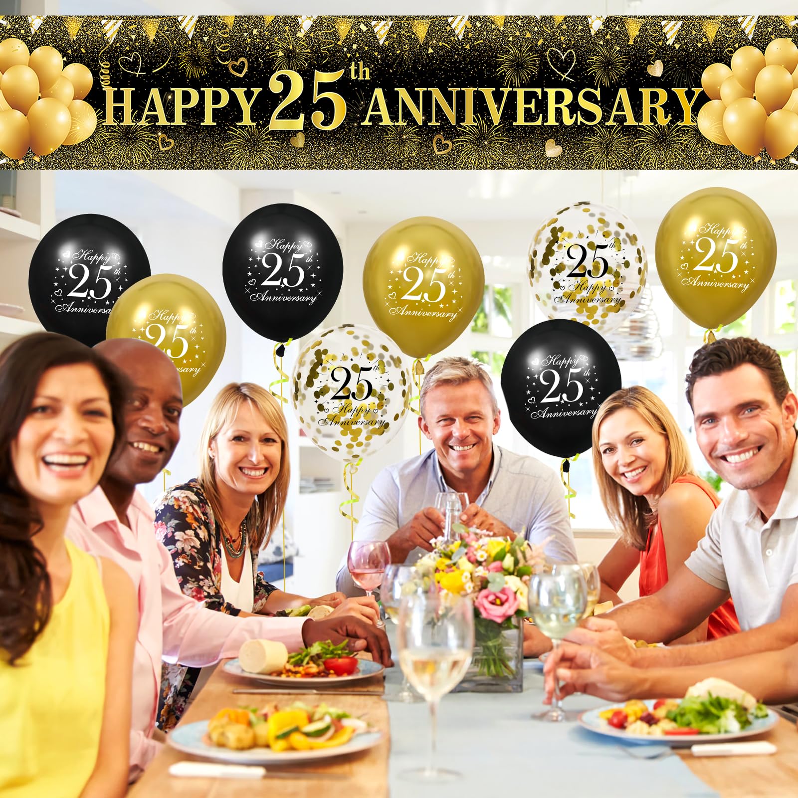 Amazon.com: 25th Wedding Anniversary Decorations, Black Gold